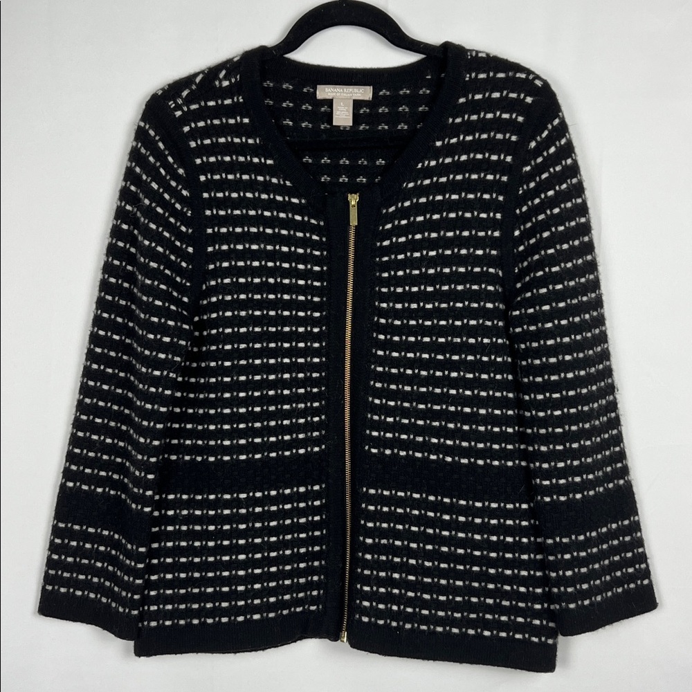Banana‎ Republic Black and White Merino Wool Full Zip Cardigan